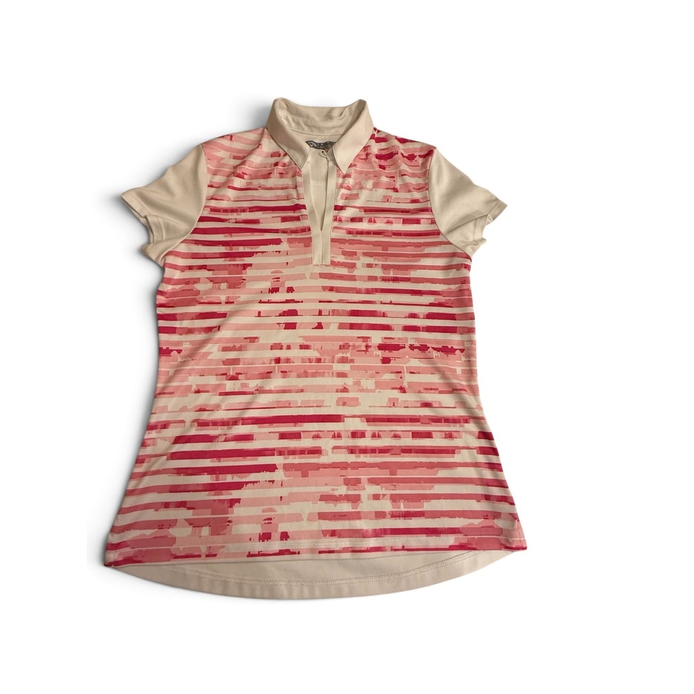 Callaway Polo Shirt Womens Medium Pink Striped Opti-Dri Golf Short Sleeve Top